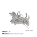 Cute dachshund dog shape stainless steel pendant with pavé rhinestones for DIY jewelry - White Rhinestone Dachshund Shape (PJ2686WES)