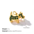 Golden dog pendant with green rhinestones in 18K gold plated stainless steel - Green Rhinestone Scottish Terrier Shape (PJ2687GNG)