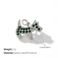 Silver stainless steel dog pendant encrusted with green rhinestones for DIY jewelry making - Green Rhinestone Scottish Terrier Shape (PJ2687GNS)