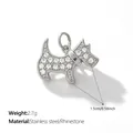 Elegant silver-toned Scottish Terrier dog pendant encrusted with sparkling rhinestones - White Rhinestone Scottish Terrier Shape (PJ2687WES)