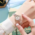 Elegante roségoldene Damenuhr mit schimmerndem, blattförmigem Kristallarmband - Blatt Edelstein Armbanduhr (HS2512-136-01) / Milchweiß