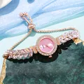 Elegante Damenuhr mit rosa Zifferblatt und einem kristallbesetzten Blatt-Armband-Design. - Blatt Edelstein Armbanduhr (HS2512-136-06) / Rosa