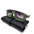Lunettes de soleil oversize avec cristaux verts et verres gris - Décoration en strass / Verres Gris Strass Vert Vif