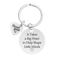 Close-up of stainless steel teacher keychain with inspirational message engraving - Big Heart Shape Quote Style (L01) / Silver