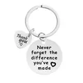 Close-up of stainless steel teacher appreciation keychain with engraved thank you message - Classic Testimony Mirror Style (L04) / Silver