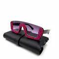 Lunettes de soleil demi-monture stylées avec cadre en cristal rose et verres violets - Décoration en strass / Dégradé Gris Strass Rouge Violet