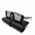 Lunettes de soleil demi-cerclées avec strass noirs et monture grise transparente. - Décoration en strass / Verres Miroir Argent Strass Noirs
