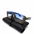 Lunettes de soleil demi-cerclées en strass avec gemmes et verres dégradés bleus - Décoration en strass / Verres Bleus / Coloré