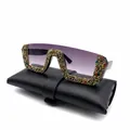 Oversized square sunglasses for women with gradient grey lenses and colorful rhinestones - Rhinestone Decoration / Gradient Grey Lens / Colorful