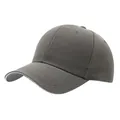 Close-up detail of a plain charcoal grey adjustable baseball cap with curved brim - One Size Adjustable / Dark Gray & White