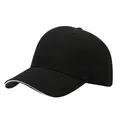 Detailed view of a classic black baseball cap featuring a white sandwich brim piping - One Size Adjustable / Black & White