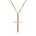 Detailed view of a polished gold cross pendant on a delicate link chain necklace - Plain Polished Style / Gold