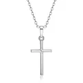Polished silver cross pendant necklace with a delicate link chain for unisex style - Plain Polished Style / Silver