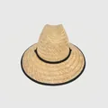 Handgefertigter Cowboyhut aus Naturstroh mit breiter Krempe und schwarzem Rand - Einheitsgröße / Naturell