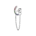 Silver S925 crescent moon stud earring with rainbow stones and delicate chain drop - Rainbow Style / 925 Silver / White Gold