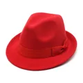 Elegant red British style felt fedora jazz hat with bow tie ribbon for men and women - 56-58cm Circumference / Matching Bow Style (L0229) / Red