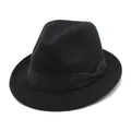 Elegant black vintage felt fedora hat for men and women with decorative bow ribbon detail - 56-58cm Circumference / Matching Bow Style (L0229) / Black