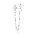 Elegant S925 sterling silver stud earring featuring rhinestone flower and tassel chain - Clover Style / 925 Silver / White Gold