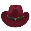 Sombrero de vaquero vintage de fieltro burdeos con adorno de cabeza de toro plata - M (56-58cm) / Burdeos