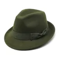 Classic dark green felt fedora hat with elegant ribbon bow for autumn and winter - 56-58cm Circumference / Matching Bow Style (L0229) / Army Green