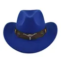 Sombrero fedora clásico de fieltro azul para hombre con banda de cabeza de toro - M (56-58cm) / Azul