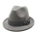 Vintage grey wool fedora hat with bow ribbon for men and women, autumn winter style. - 56-58cm Circumference / Matching Bow Style (L0229) / Light Gray