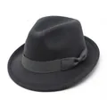 Classic dark grey wool fedora hat with elegant ribbon bow for autumn winter style - 56-58cm Circumference / Matching Bow Style (L0229) / Dark Gray