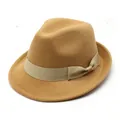 Retro British style camel fedora hat with elegant ribbon bow accent for autumn and winter - 56-58cm Circumference / Matching Bow Style (L0229) / Camel