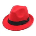Vintage red wool felt fedora hat with a black bow ribbon for autumn and winter days - 56-58cm Circumference / Black Ribbon Bow Style (L0229) / Red