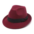 Classic vintage burgundy wool fedora hat with elegant black ribbon bow for autumn - 56-58cm Circumference / Black Ribbon Bow Style (L0229) / Burgundy