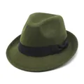 Vintage olive green felt Fedora hat with black bow ribbon band for autumn and winter - 56-58cm Circumference / Black Ribbon Bow Style (L0229) / Army Green