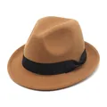 Classic brown wool felt fedora hat with a black ribbon bow for autumn and winter. - 56-58cm Circumference / Black Ribbon Bow Style (L0229) / Khaki