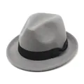 Classic grey felt fedora hat with black ribbon bow for autumn and winter - 56-58cm Circumference / Black Ribbon Bow Style (L0229) / Light Gray