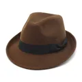 Classic brown felt fedora hat with a stylish black ribbon bow for autumn and winter - 56-58cm Circumference / Black Ribbon Bow Style (L0229) / Dark Brown