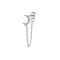S925 sterling silver crescent moon stud earring with delicate chain tassel design - Moon Style / 925 Silver / White Gold