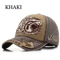 Khaki washed cotton baseball cap with detailed shark embroidery and 1985 text design - Adjustable / Khaki