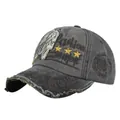 Detail view of washed vintage baseball cap with 1985 embroidery and frayed edges - Adjustable / Gray