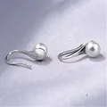 Elegant minimalist S925 silver hook earrings with lustrous white round pearls - White Pearl (1882) / 16mm / Silver