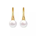 Elegant S925 silver needle earrings with lustrous round white pearls and gold hooks - White Pearl (1883) / 16mm / Gold