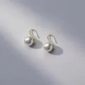 Elegant round white pearl hook earrings with gold-finish S925 silver needles for women. - White Pearl (1048) / 8mm / Gold