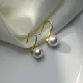 Elegant S925 silver needle gold-plated pearl ear hooks with round white pearls for women - White Pearl (1050) / 10mm / Gold