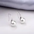 Elegant S925 silver needle hook earrings with round white pearls, minimalist style. - White Pearl (1053) / 14mm / Silver