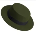 Klassischer olivgrüner Wollfilzhut mit schwarzem Band im Vintage-Jazz-Stil für Erwachsene. - M (56-58cm) / Flacher Hut / Olivgrün (1)