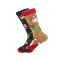 Nahaufnahme von Weihnachtssocken mit Schneemann, Rentier und Weihnachtsmann-Mustern - Stil 3 (3) / Schwarzer Weihnachtsmann Rentier