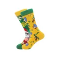 Bunte Weihnachts-Socken im Set mit tropischem Weihnachtsmann und festlichen Motiven - Stil 4 (4) / Gelb Grün Weihnachtsmann