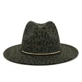 Detailed front view of an army green leopard print felt fedora with a gold metallic ring - M (56-58cm) / Army Green