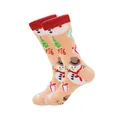Dettaglio di calzini natalizi festivi con motivi di pupazzo di neve e scatole regalo - Orange Beige Tree Gift