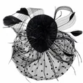 Elegant black bridal fascinator with feathers and polka dot mesh veil headpiece decor - Fascinator and Gloves Set / Black