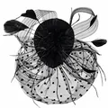 Elegant black bridal fascinator with feathers and polka dot mesh veil headpiece decor - Fascinator and Gloves Set / Black