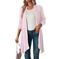 Cárdigan largo rosa claro de manga larga para mujer, estilo casual abierto para otoño. - S / Tops / Rosa